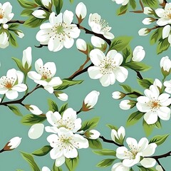 A seamless pattern, white Peach blossom flower in background, repeatable, concise.