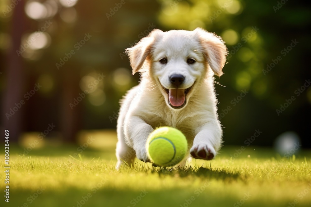 Canvas Prints Animal tennis puppy ball.