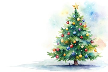Obraz premium Low angle watercolor art of Christmas tree on white background