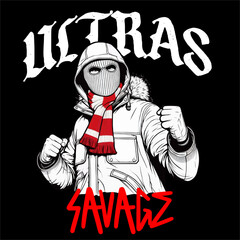 Illustrator Vector Football Fans Ultras Hooligan White Red color isolated black background