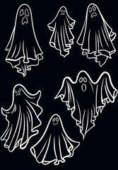 Vector Set of Cute and Spooky Halloween Ghosts