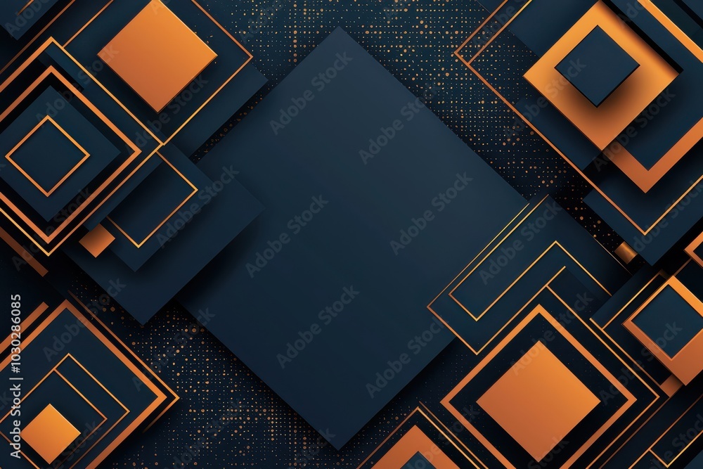 Poster graphic of simple navy blue and golden shapes in a modern abstract design creating a dynamic and ele