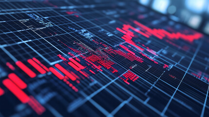 Failing mutual funds and collapsing financial products visualized on a digital trading dashboard, representing a financial crisis.