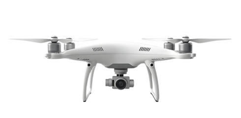 High-Resolution Image of a White DJI Drone with Camera on Transparent Background