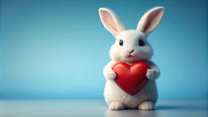 Whimsical white bunny holding loving heart