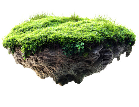 A Floating Island with Lush Green Grass Isolated on Transparent Background