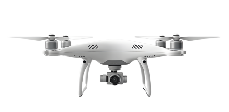 High-Resolution Image of a White DJI Drone with Camera on Transparent Background