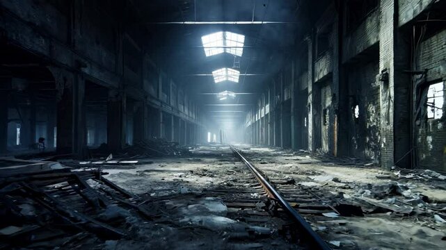 Old abandoned factory, empty and dark space