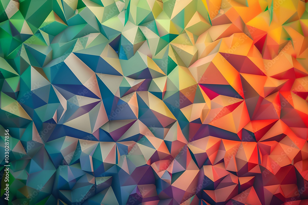 Poster abstract background with geometric triangles in various colors.