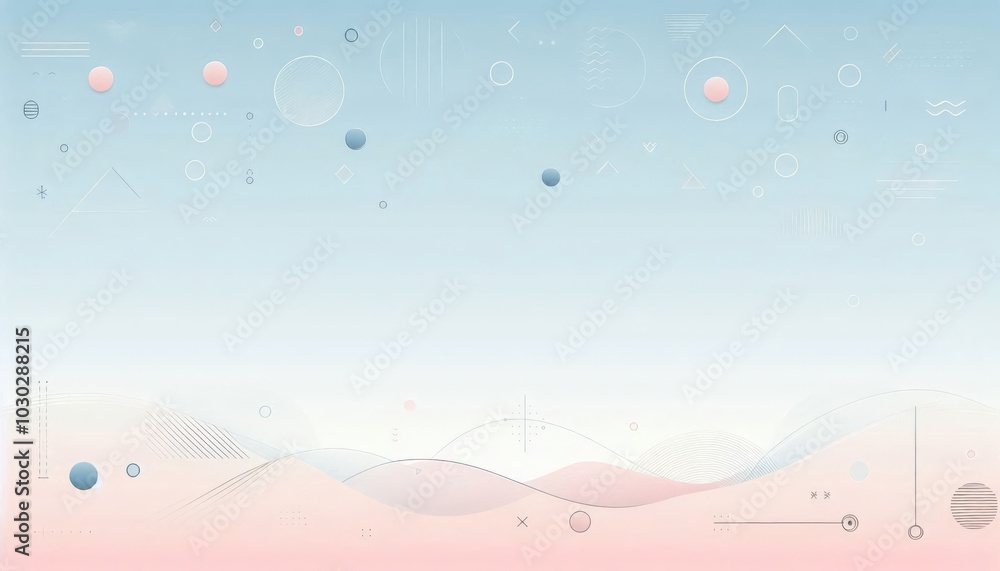 Poster abstract background with delicate pastel colors and geometric shapes on gradient background.