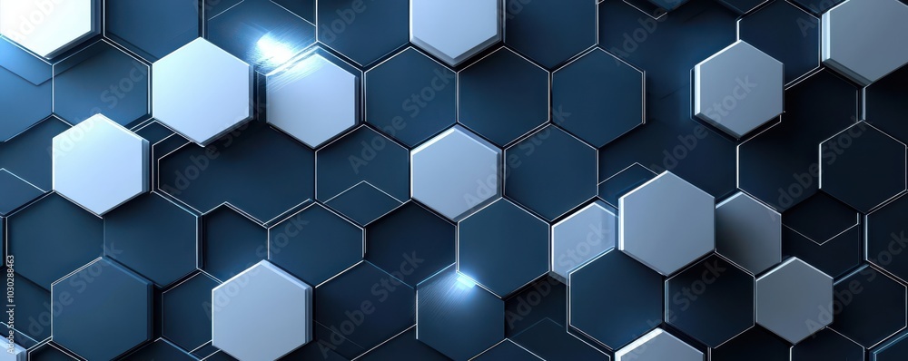 Aufkleber illustration of white hexagons on a dark blue background creating a modern and abstract geometric pa