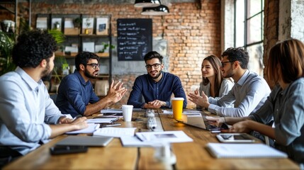 Diverse Team of Young Professionals in Casual Meeting, Discussing Business Plans and Strategies