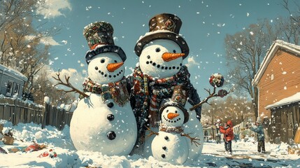 Obraz premium Frozen Family, Snowmen