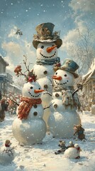 Obraz premium Frozen Family, Snowmen