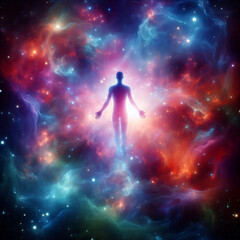 Obraz premium Human figure in the astral plane, soul in space, Zen