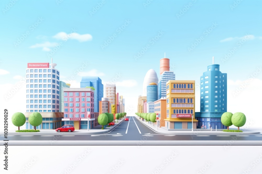 Wall mural City road car architecture cityscape.