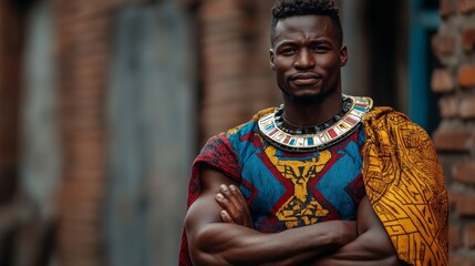 Fototapeta premium African Man with Heroic Expression, Portrait of a Confident Male Generative AI