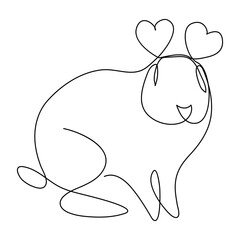 Continuous one line drawing of Easter Bunny. Cute rabbit silhouette with ears in simple minimalistic style for spring design greeting card and web banner. Linear Vector illustration