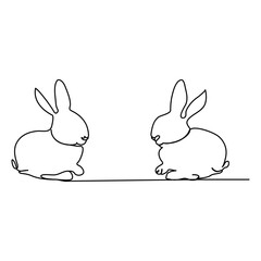 Continuous one line drawing of Easter Bunny. Cute rabbit silhouette with ears in simple minimalistic style for spring design greeting card and web banner. Linear Vector illustration