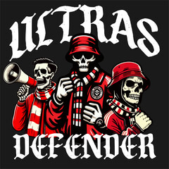 Illustration Vector of Football fans Ultras Hooligans Skull with Red white color