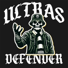 Illustration Vector of Ultras Hooligans Skull With Bucket hat with black white color