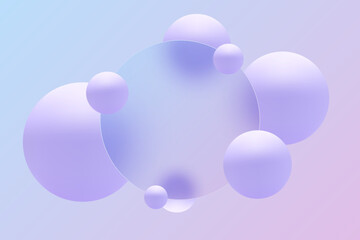 Background 3d geometric circle and sphere with glass round banner in the center
