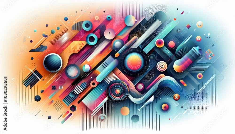Poster abstract image with dynamic lines and bright gradients, creating a sense of movement and modernity