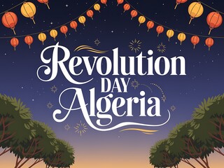 Fototapeta premium Festive Night Sky Celebrating Algerian Revolution Day
