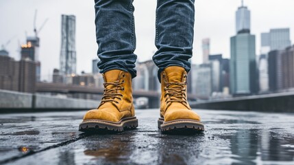 Stylish Yellow Boots on Urban Street