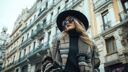 Fototapeta premium Fashionable Woman in Stylish Attire on City Street