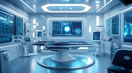 Naklejka premium Future high-tech medical laboratory and treatment room.