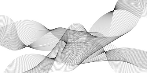 Fototapeta premium Abstract wavy grey stream element for design on transparent background isolated. Wavy white and grey lines background. Abstract business wave curve lines background. Vector illustration.