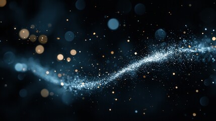 Obraz premium Cosmic dust trail with floating bokeh lights in dark space abstract background