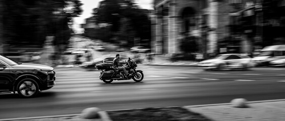 Fototapeta premium Urban Speed: A Motorcycle in Motion
