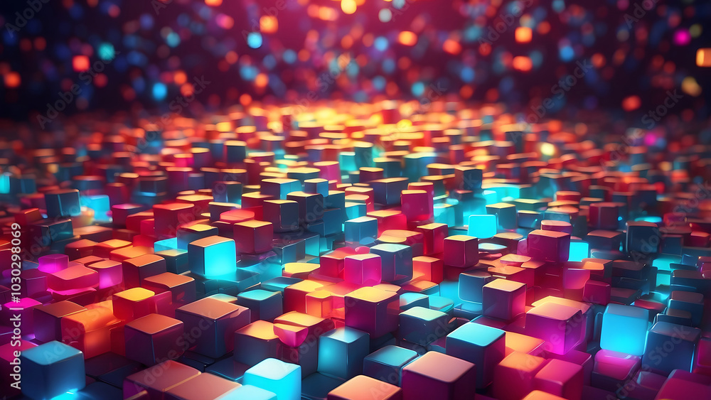 Poster abstract colorful glowing cube pattern wallpaper background
