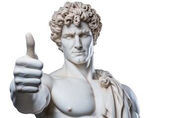 Obraz premium Greek sculpture thumbs up statue portrait white background.