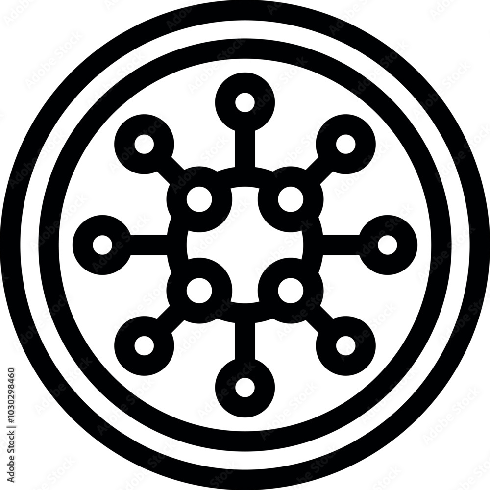 Poster simple icon of a network hub connecting nodes with lines in a radial pattern, representing connectiv