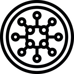 Simple icon of a network hub connecting nodes with lines in a radial pattern, representing connectivity and data flow