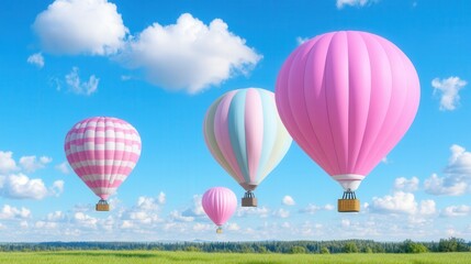 Obraz premium Colorful hot air balloons floating peacefully in a clear blue sky