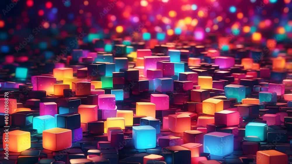 Poster abstract colorful glowing cube pattern wallpaper background