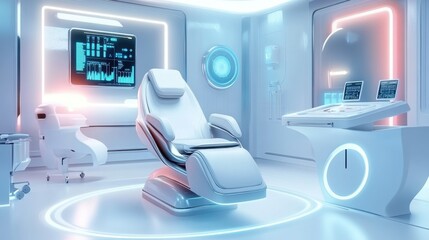 Future high-tech medical laboratory and treatment room.