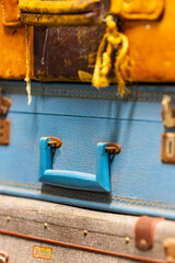 Details of worn vintage suitcases.