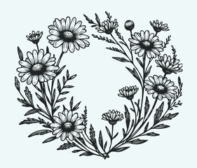 Adobe Illustrator Artwork
wreath of flowers, leaves
black and white vector frame illustration
set of decorative elements of plants background 