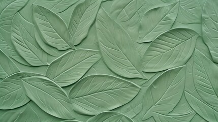 green walls with leaf patterns, display relief decoration suitable for interior design