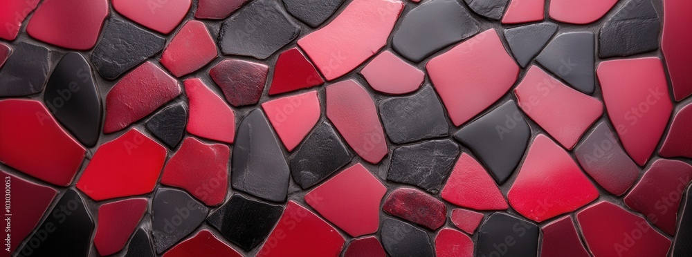 Poster abstract red and black mosaic pattern with geometric shapes