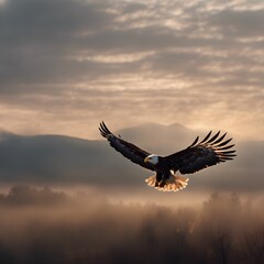 Obraz premium Breaking the Clouds: An Eagle's Journey at Sunrise