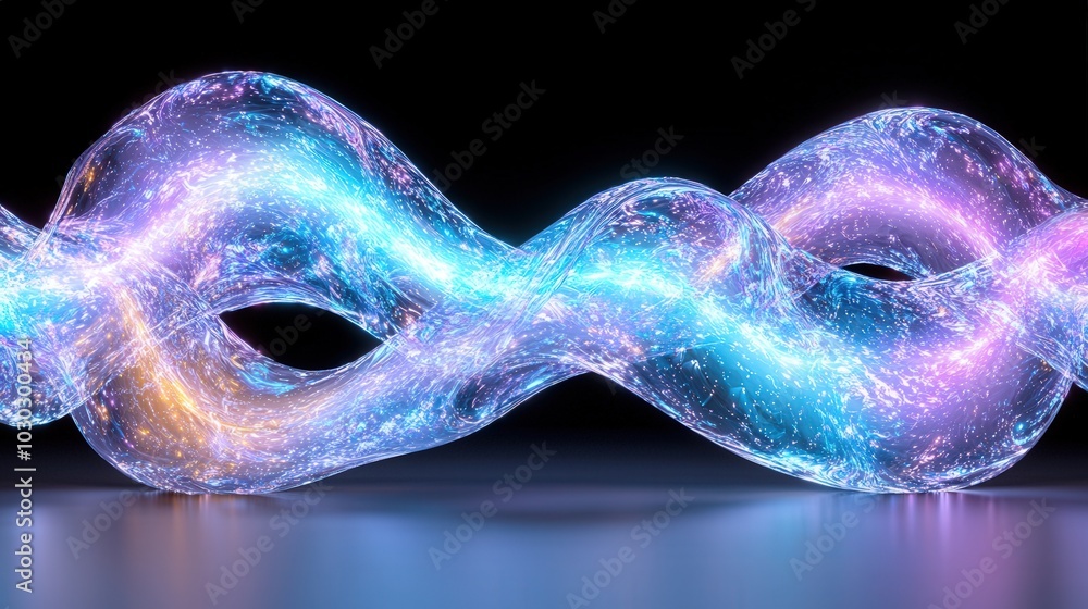 Poster colorful luminescent waveform: digital art with futuristic glow and fluid dynamics