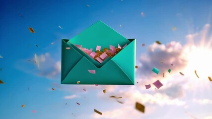 Celebratory envelope burst with confetti for world post day celebration