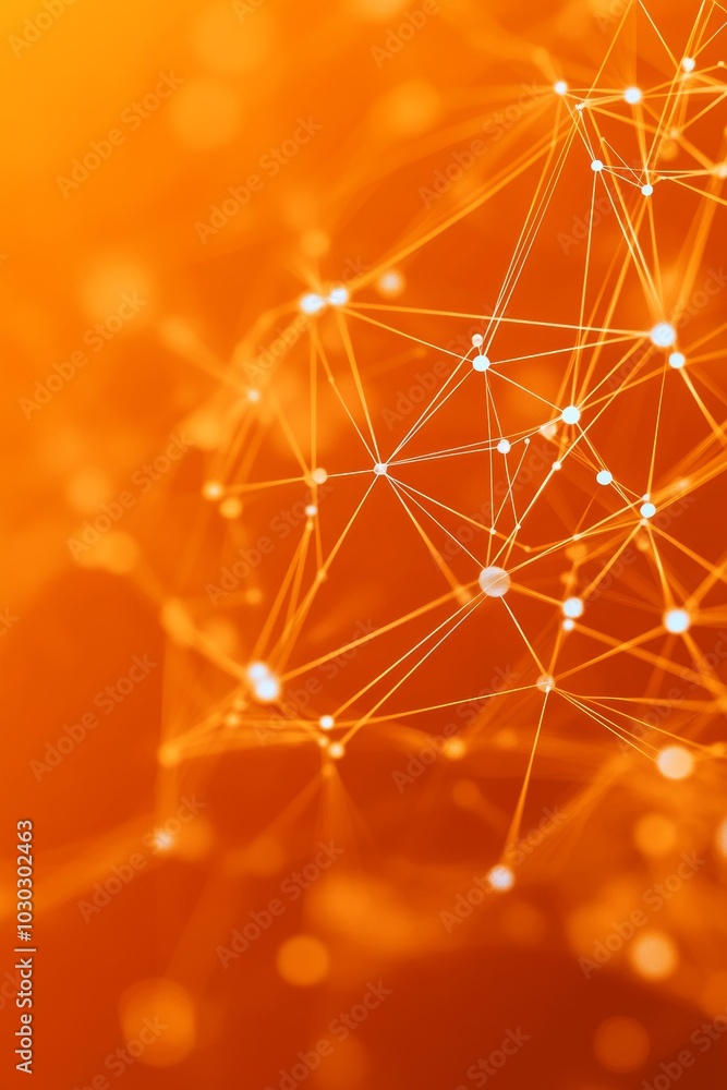 Poster abstract orange network structure. connected dots and lines. communication, technology. background.