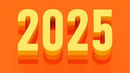 2025 new year celebration calendar year red orange yellow retro vintage bold typeface style background 3d illustration render